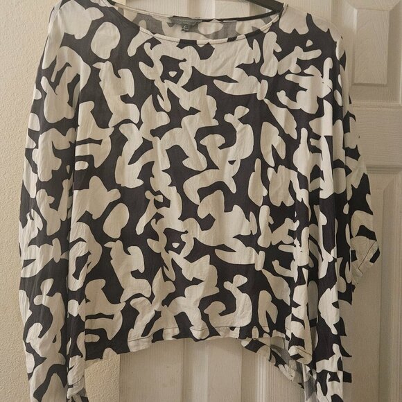 Grade&gather Lagenlook boho gray white cropped oversize Wrap Poncho Blouse L - Picture 1 of 9